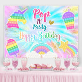 POP It Glitter et toile de fond d'anniversaire arc-en-ciel coloré